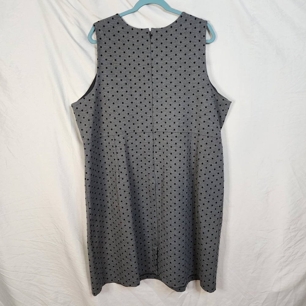 LANDS END Size 24W Grey Black Polka Dot Sleeveless Pockets Ponte Knit Dress EUC - Picture 3 of 11